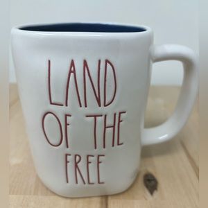 Rae Dunn LAND OF THE FREE Mug White Blue Interior with Red LL Patriotic New